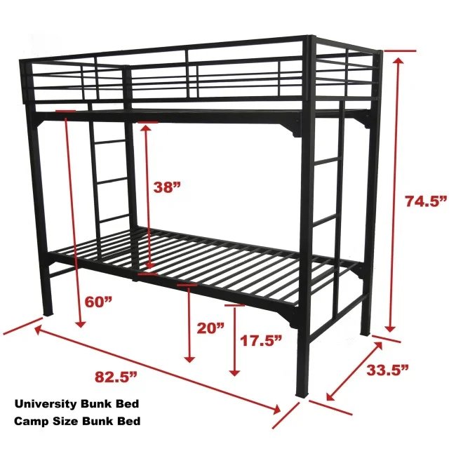 University 2" Steel Bunk Bed with Built-in Guardrails & Ladders 30" x 75" - Image 2